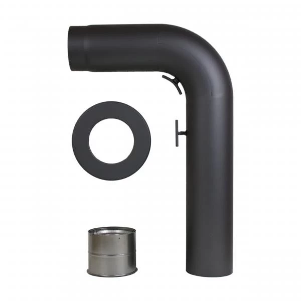 Rauchrohrset 90° Gezogener Bogen 150mm Ø Wandrosette Mauermuffe – Bild 3