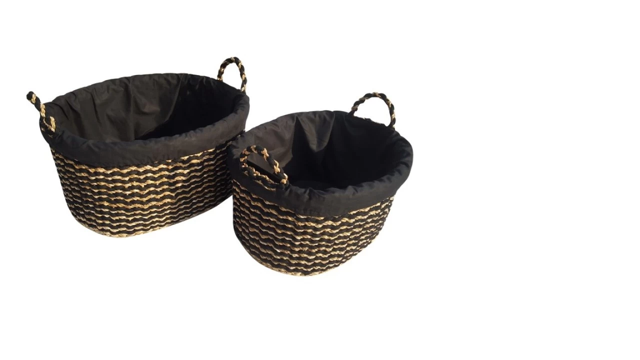 Termatech Holzkorb Klein Jute Schwarz/Beige Gestreift – Bild 2