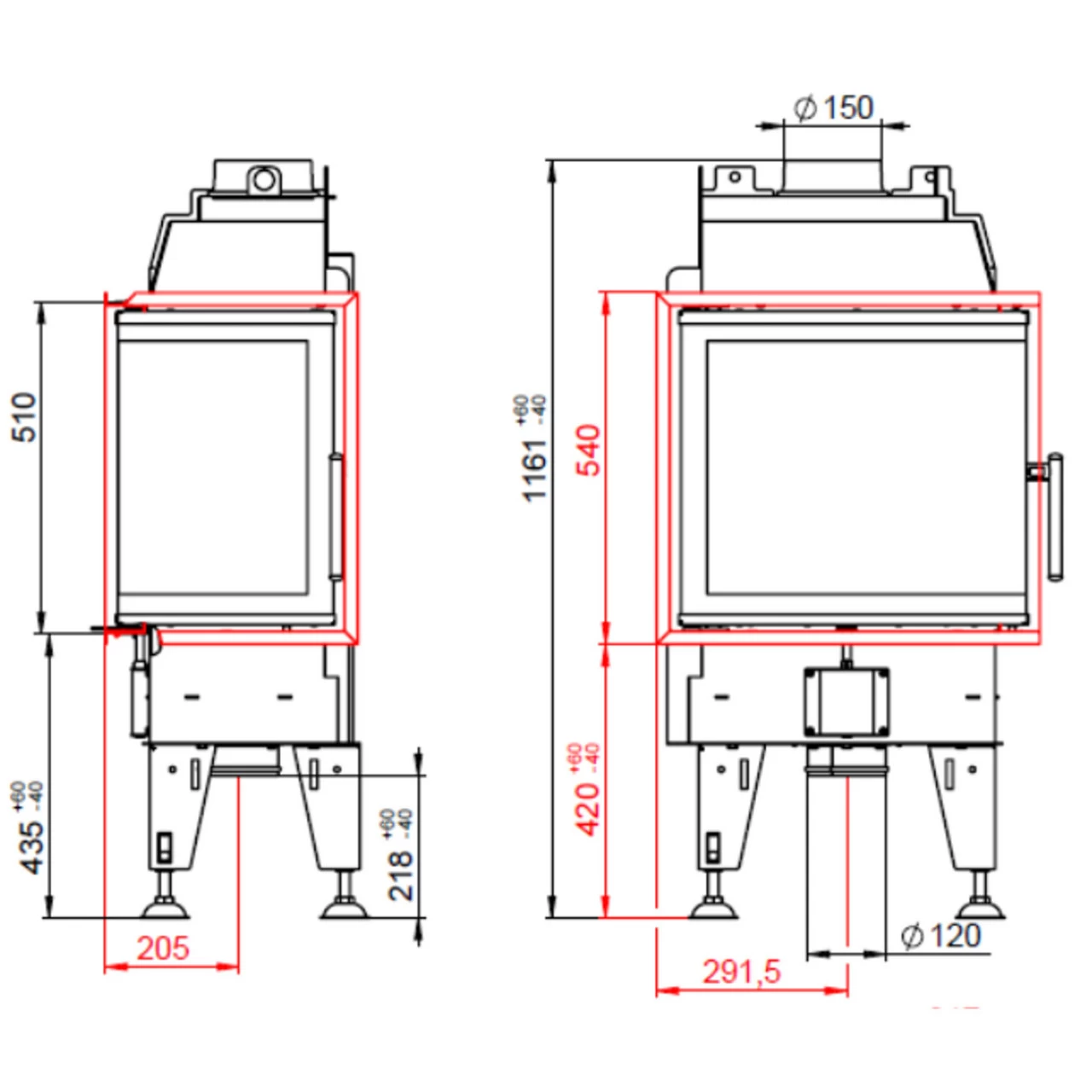 Feel 6CP Eckkamineinsatz Rechts 5kW Für Niedrigenergiehäuser – Bild 2