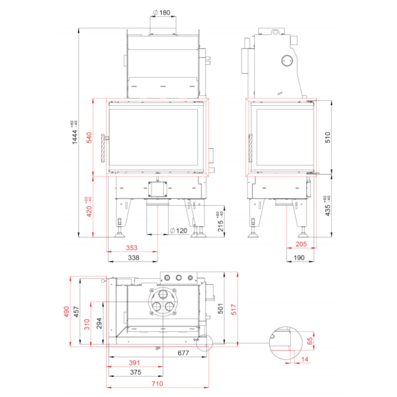 Aquatic WH80CL Wasser Kamineinsatz 14kW Links Verglast – Bild 4