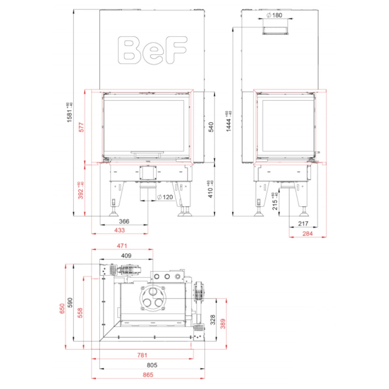 Aquatic WHV80CL Wasser Kamineinsatz 14kW Linksverglaste Hebetür – Bild 4