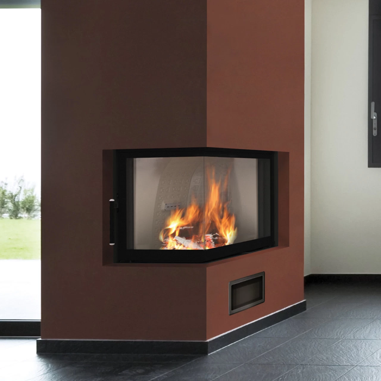 Therm 8CL Eck-Kamineinsatz Links 8kW Schwenktür – Bild 2