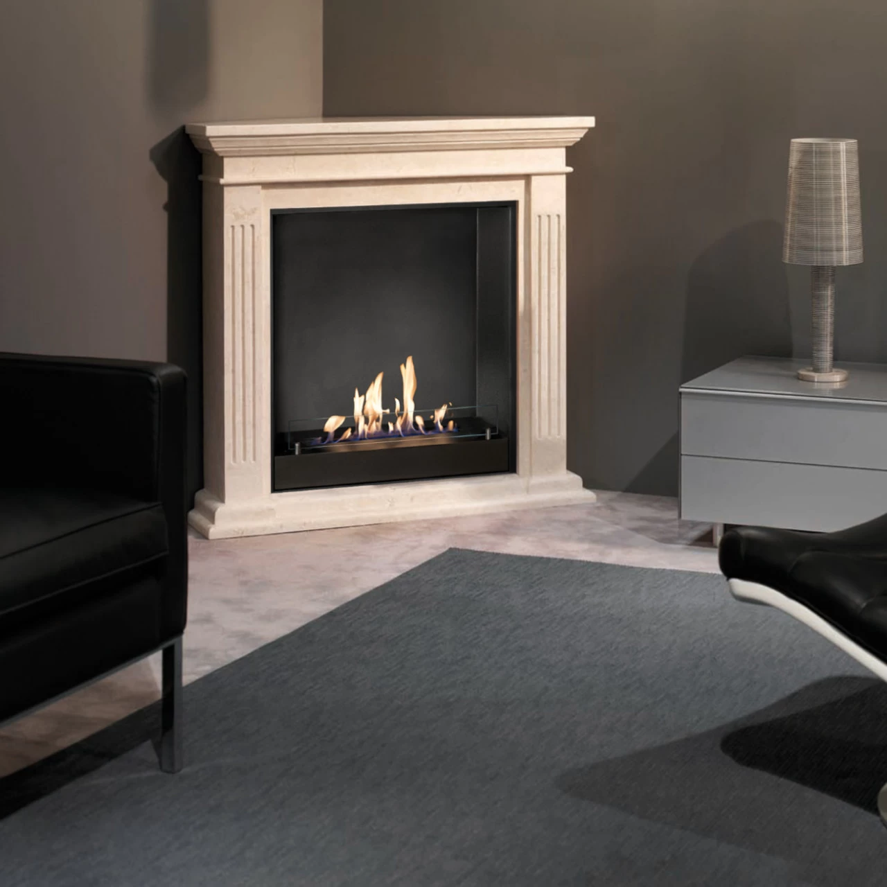 Cadiz Corner Bioethanol Kamin Naturstein Weiß – Bild 2