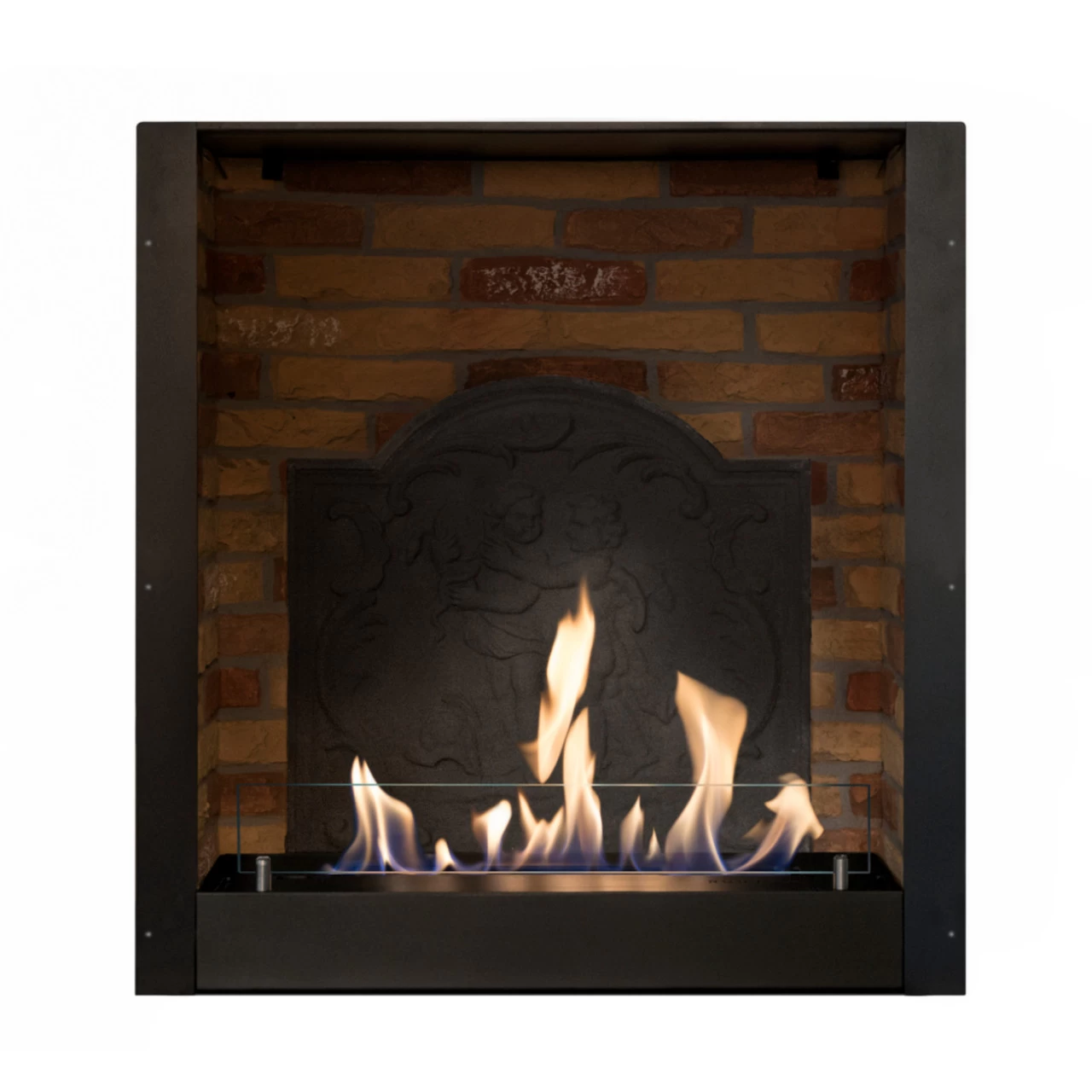 Cadiz Corner Bioethanol Kamin Naturstein Weiß Mit Steindekor Und Medaillon – Bild 3