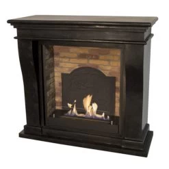 Kreta Mini Bioethanol Kamin Naturstein Schwarz Mit Steindekor Und Medaillon