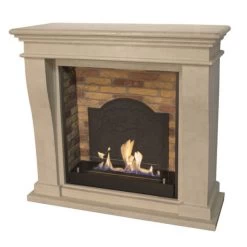 Kreta Mini Bioethanol Kamin Naturstein Weiß Mit Steindekor Und Medaillon