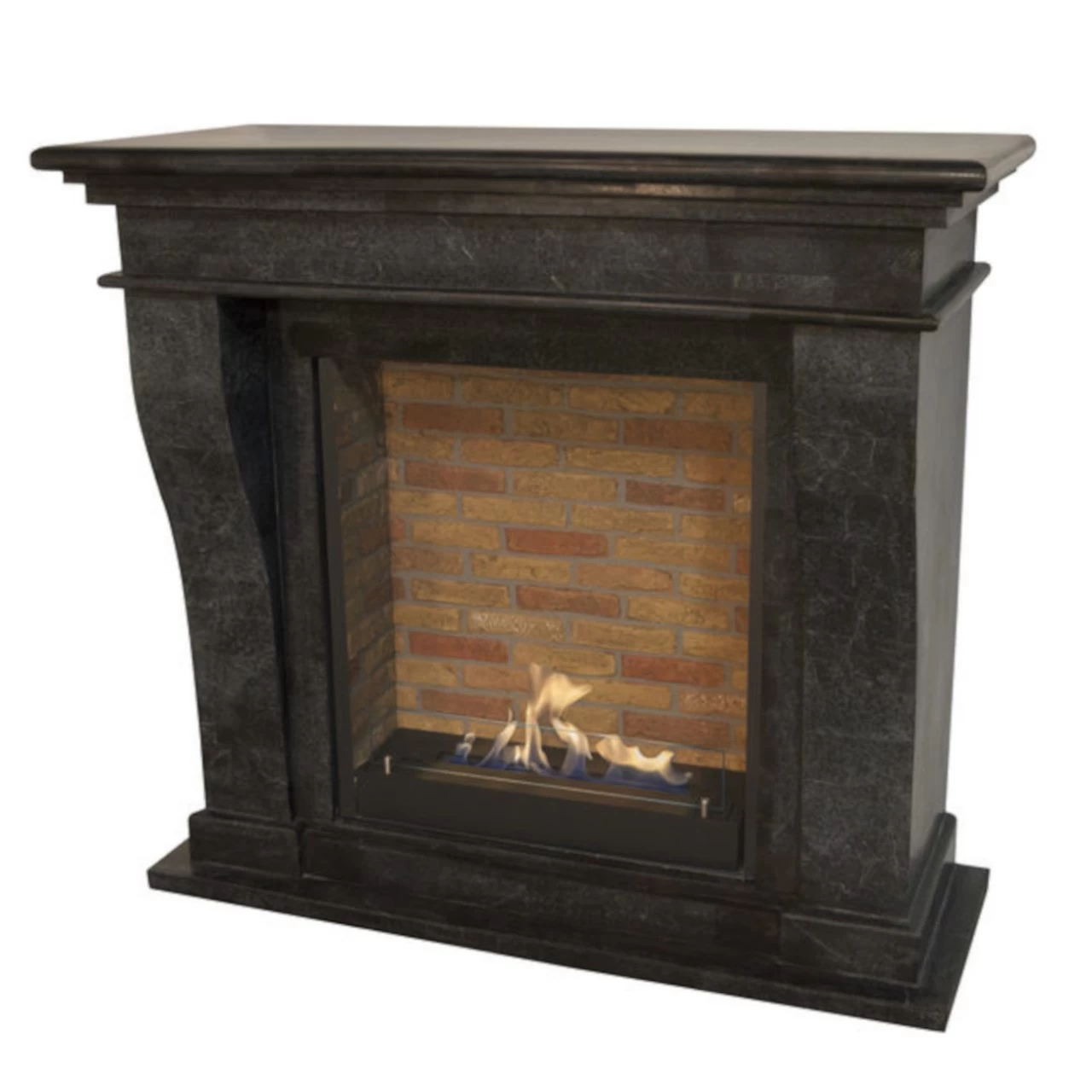 Kreta Bioethanol Kamin Naturstein Schwarz Mit Steindekor
