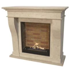 Kreta Bioethanol Kamin Naturstein Weiß Mit Steindekor