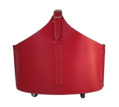 Designer Holzkorb Fabia Rot Aus Regeneriertem Leder Mit Rollen