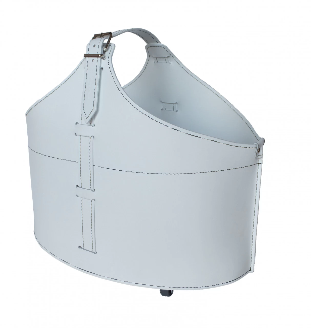 Designer Holzkorb Fabia Weiß Aus Regeneriertem Leder Mit Rollen – Bild 3
