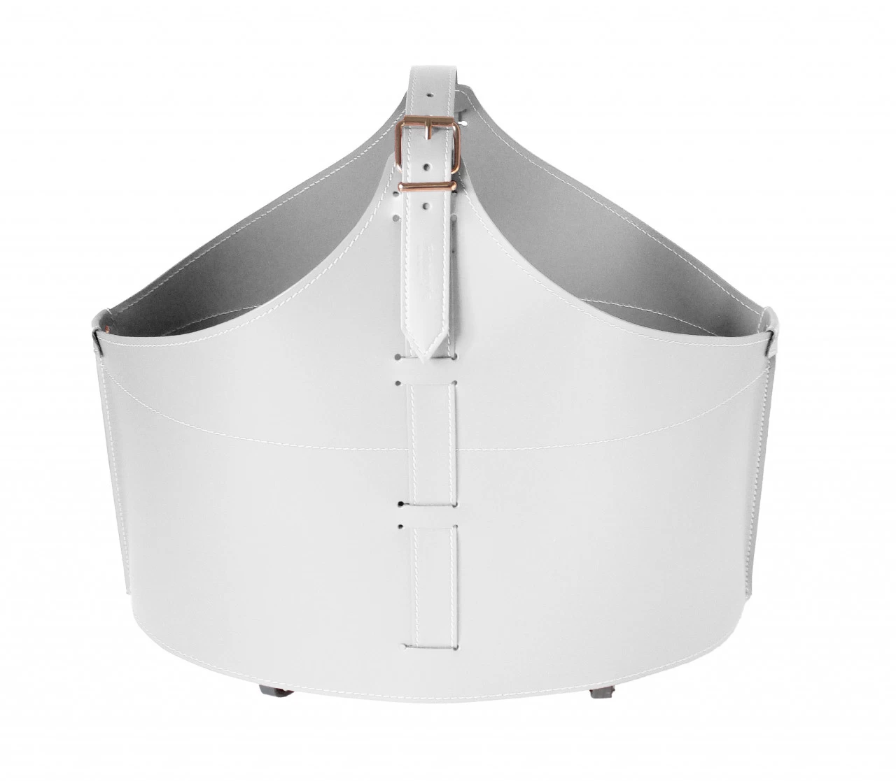 Designer Holzkorb Fabia Weiß Aus Regeneriertem Leder Mit Rollen – Bild 2