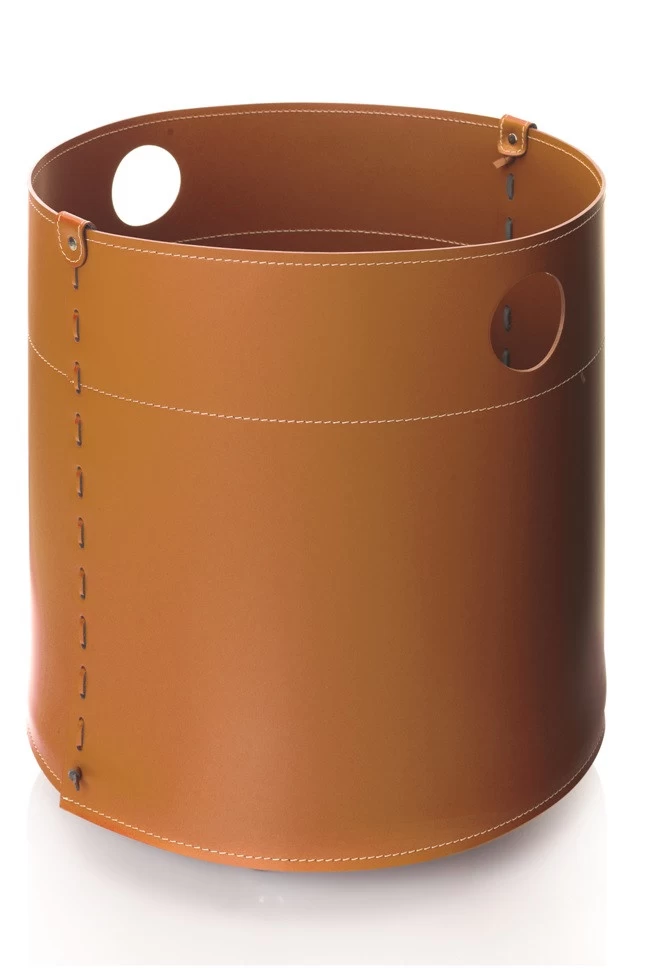 Giro Designer Holzkorb Braun Aus Regeneriertem Leder Mit Rollen – Bild 2