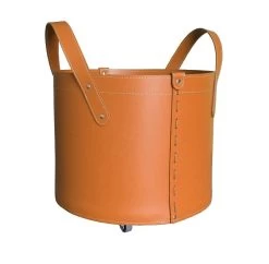 Designer Holzkorb Tonda Braun Aus Regeneriertem Leder Mit Rollen