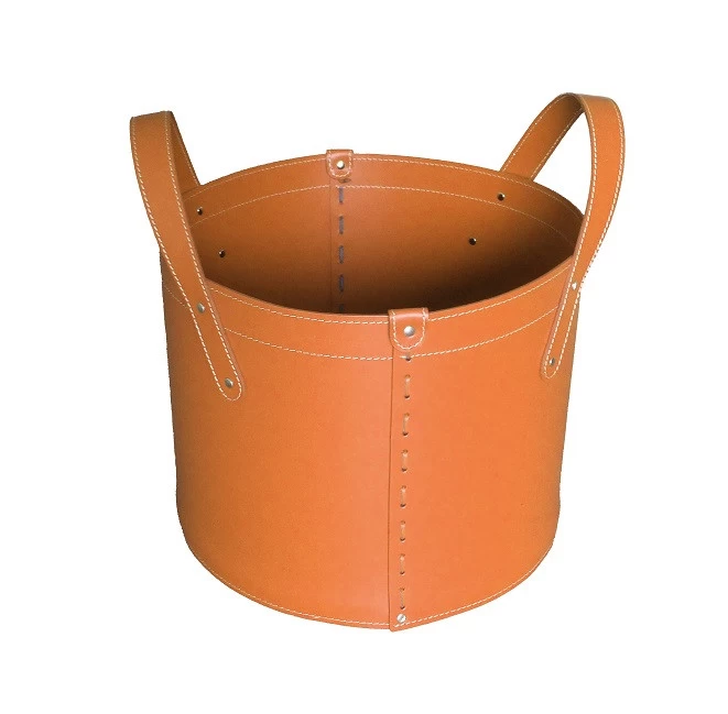 Designer Holzkorb Tonda Braun Aus Regeneriertem Leder Mit Rollen – Bild 3