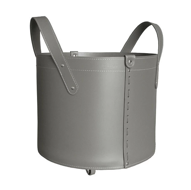 Designer Holzkorb Tonda Mini Taupe Aus Regeneriertem Leder Mit Rollen – Bild 2