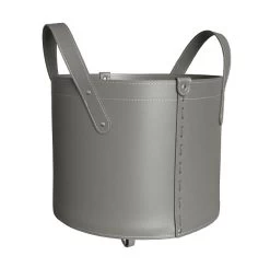 Designer Holzkorb Tonda Taupe Aus Regeneriertem Leder Mit Rollen