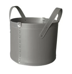 Designer Holzkorb Tonda Mini Taupe Aus Regeneriertem Leder Mit Rollen