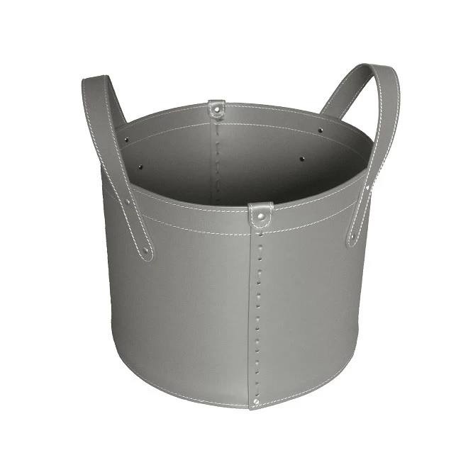 Designer Holzkorb Tonda Mini Taupe Aus Regeneriertem Leder Mit Rollen – Bild 3