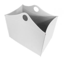 Woodbag Designer Holzkorb Weiß Aus Regeneriertem Leder Mit Rollen