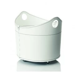 Designer Holzkorb Cadin Weiß Aus Regeneriertem Leder Mit Rollen