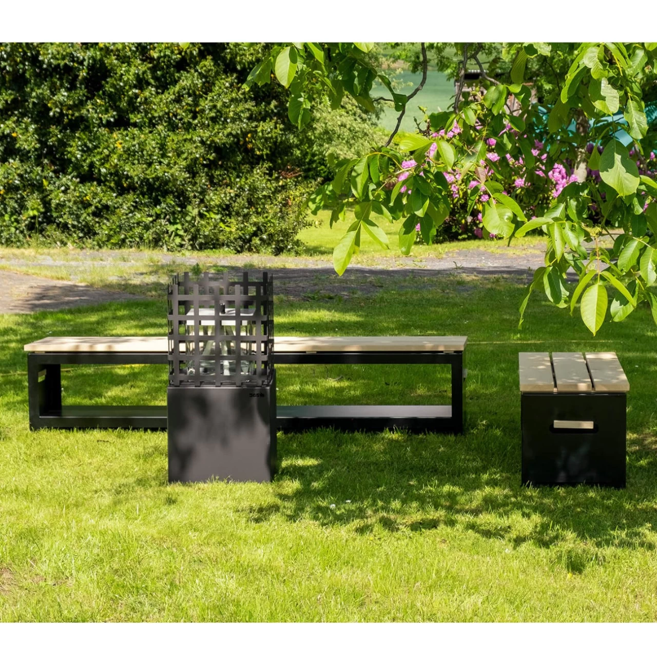 Gartenbank 100 Cm Mit Holzlager In Schwarz – Bild 4