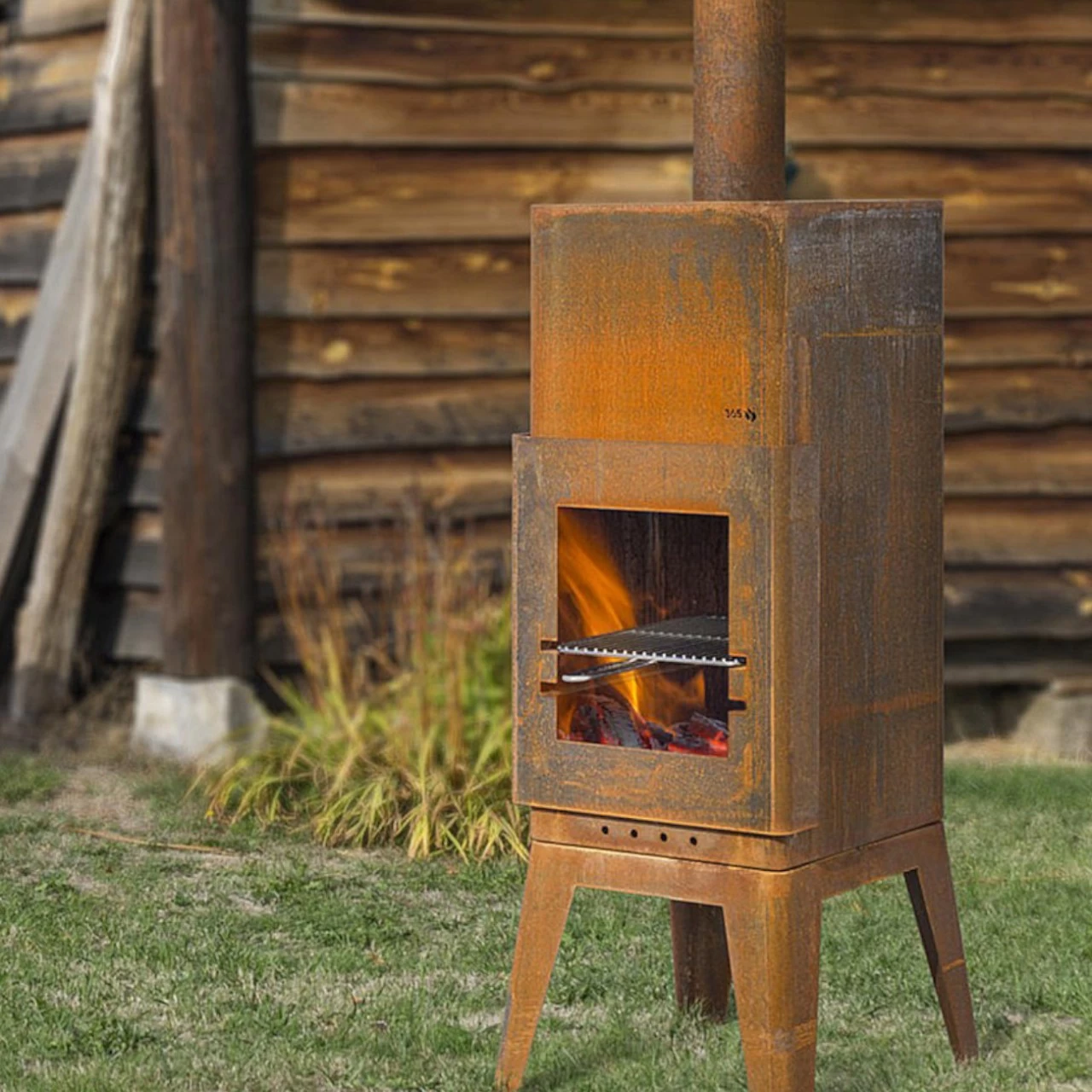 Gartenkamin Feuerschale BAKKUS Cortenstahl Optionales Grillrost – Bild 3