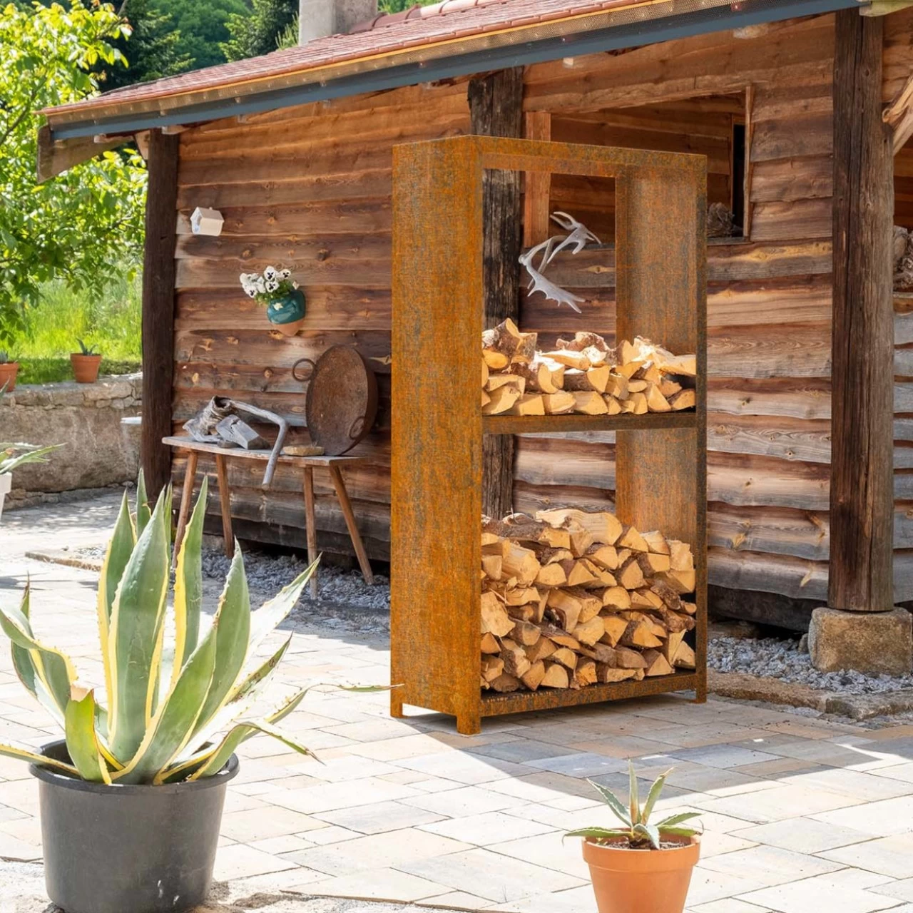 Holzregal / Holzlager Woodstore Cortenstahl – Bild 5