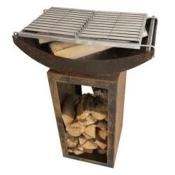Gartenkamin Feuerschale Grill AKIRA Mit Podest Cortenstahl