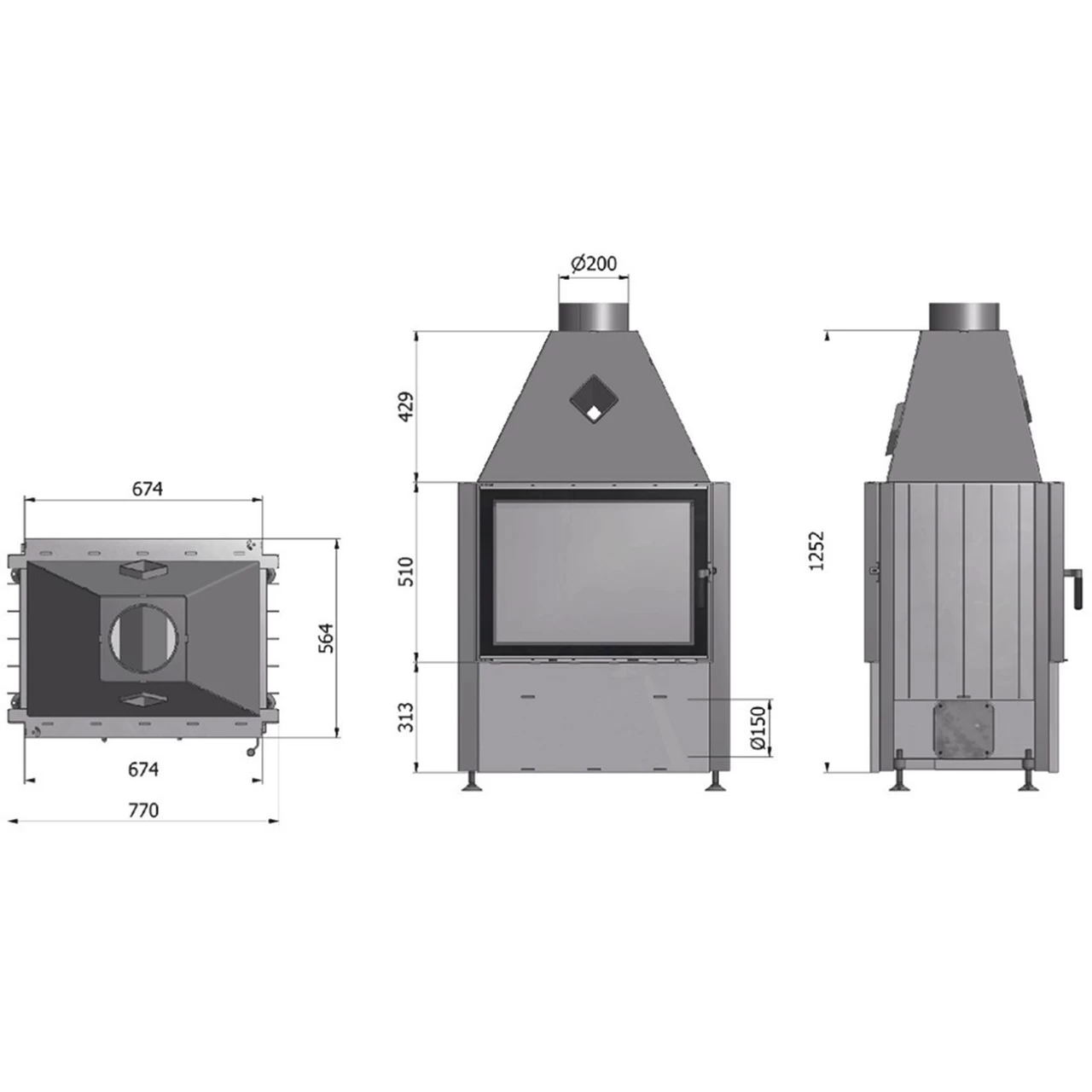 Volcano FDT Warmluft-Tunnelkamineinsatz 11kW Rahmenlose Tür – Bild 4