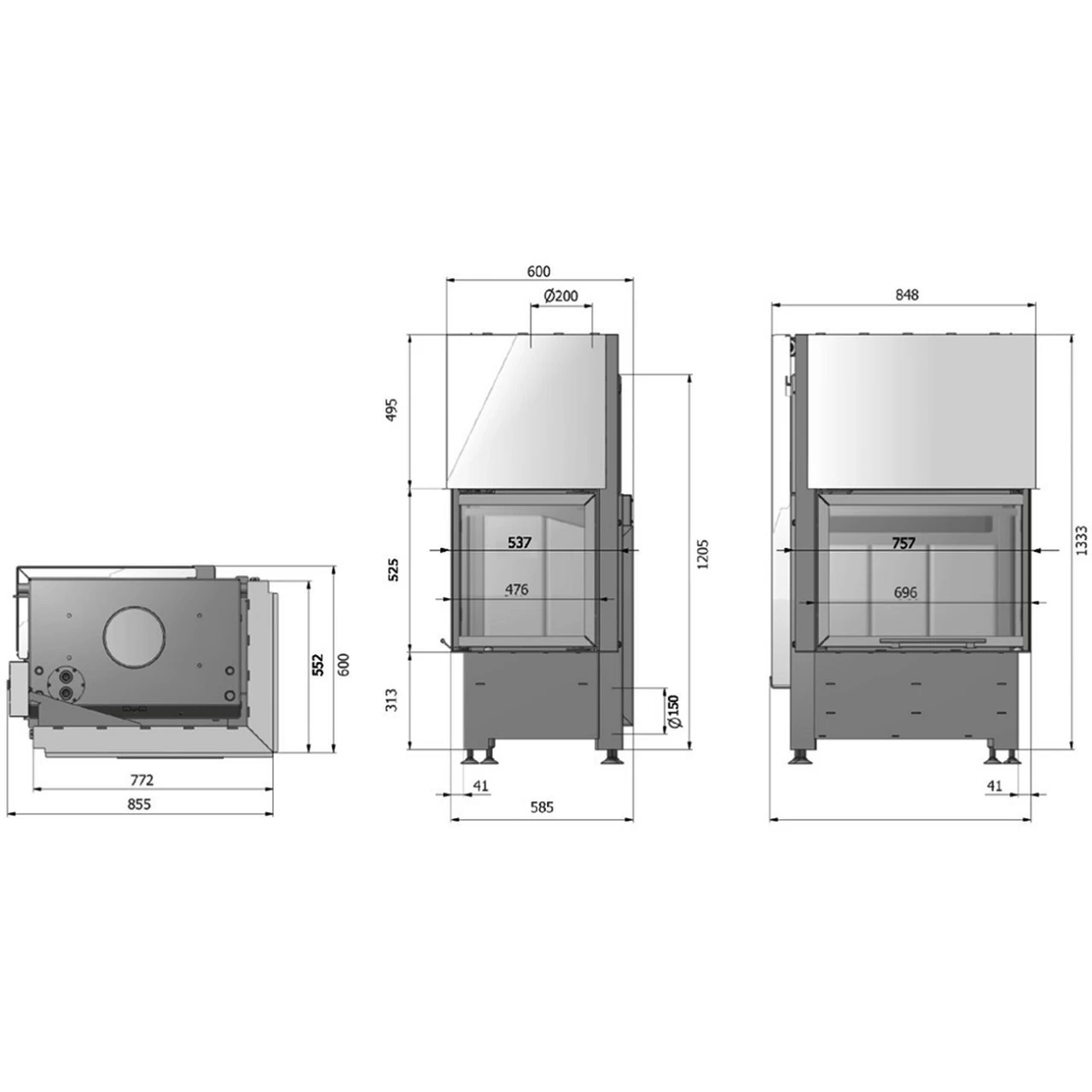Volcano WPH18 Wassergeführter-Kamin 18kW Hebetür Rechtsverglast – Bild 3