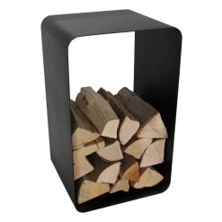 O-förmige Schwarze Holzablage / Holzkorb Aus Stahl