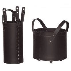 Tocad Designer Kaminbesteckset Und Holzkorb Dunkel Braun