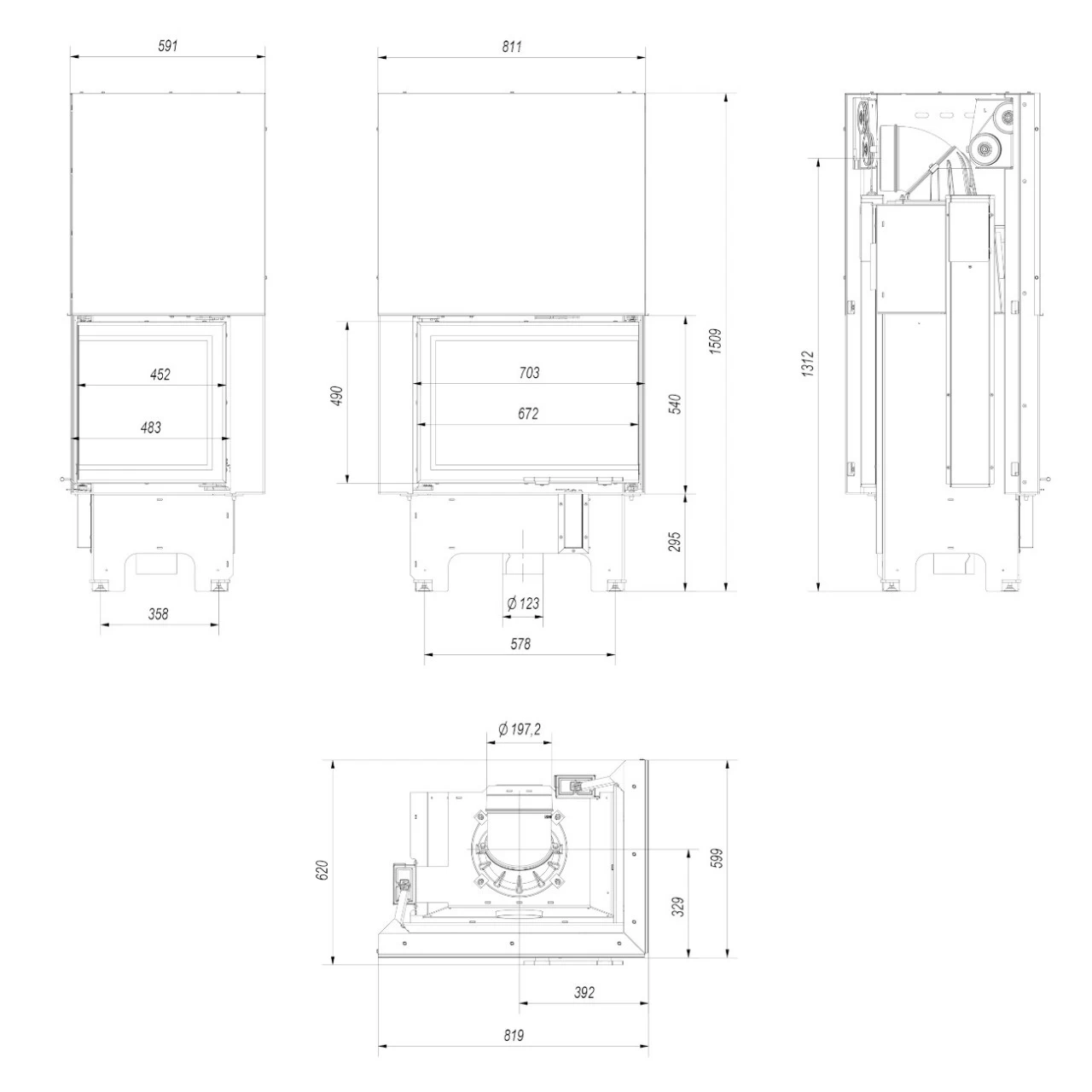 Eck-Kamineinsatz VNP Rechts 12kW Hebetür – Bild 5