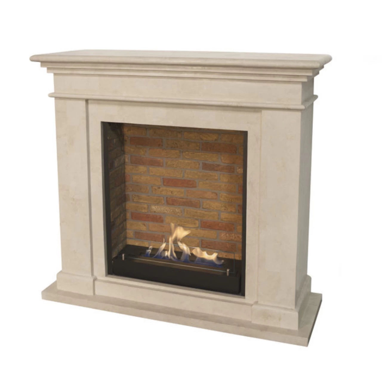 Kos Bioethanol Kamin Naturstein Weiß Mit Steindekor