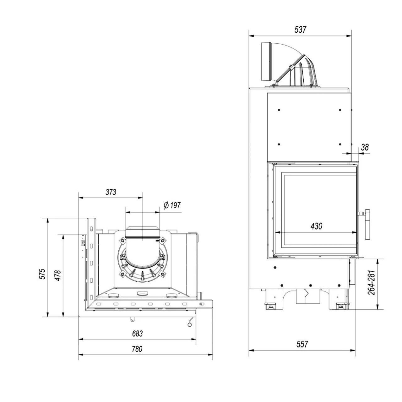 MBZ13 Warmluft Kamineinsatz 13kW Linksverglast – Bild 6