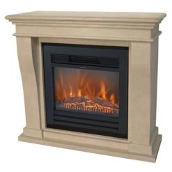 Kreta Mini Lucius Naturstein Weiß LED Kamin