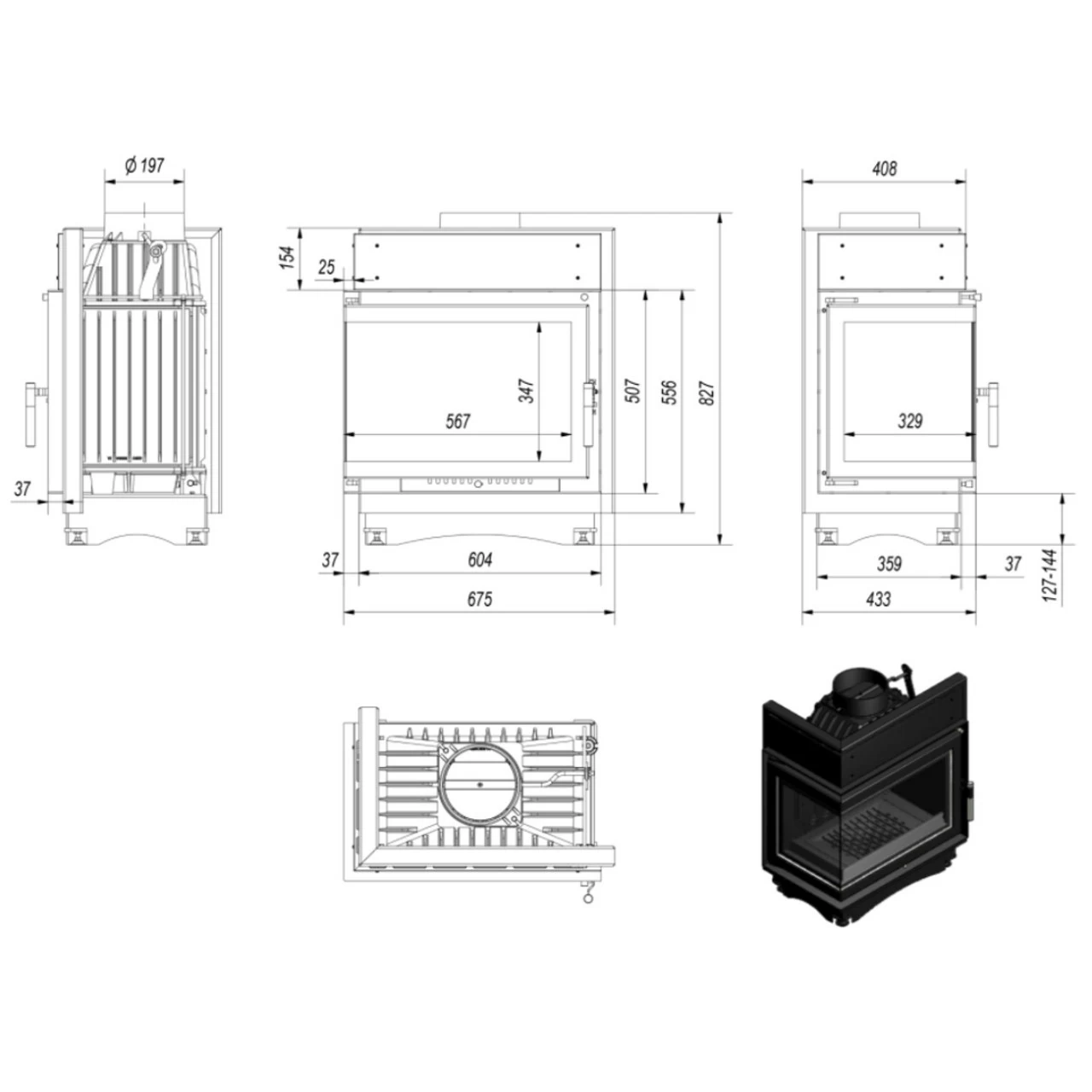 Maja Gusseiserner Eckkamineinsatz Links 8kW Steglos – Bild 3