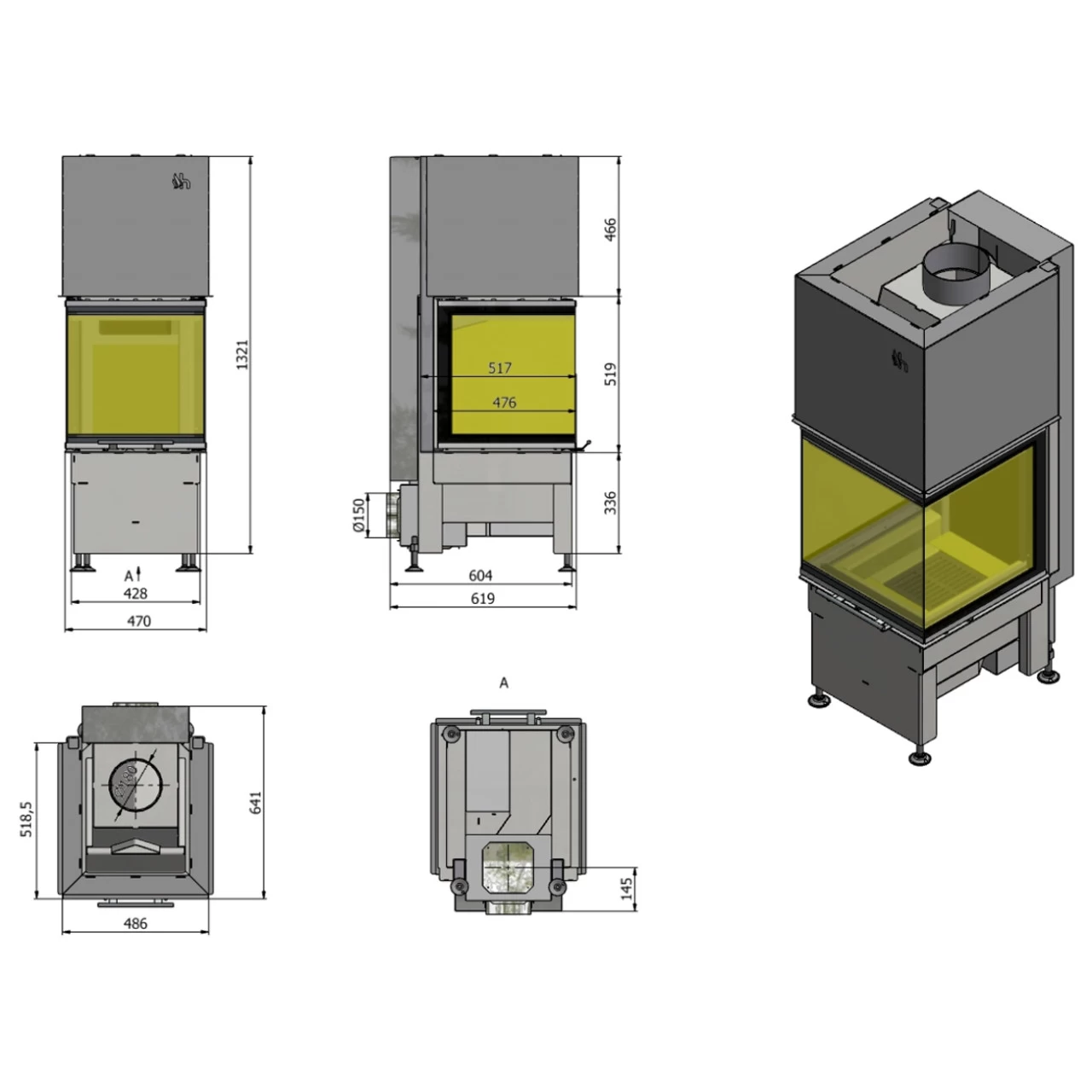 Smart 3PLH Kamineinsatz 7kW Dreiseitig Schwarz – Bild 4
