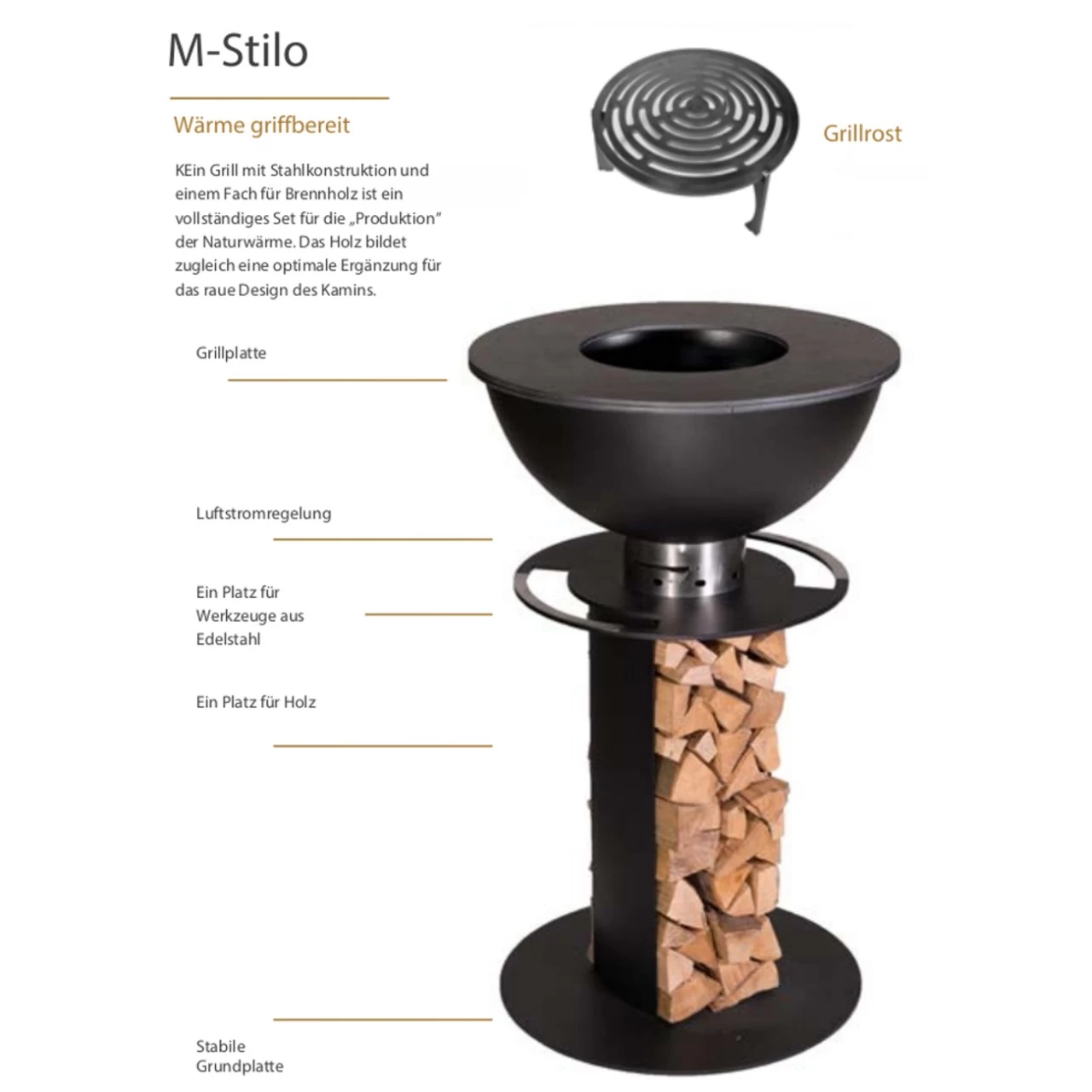 Stilo 600 Plancha Grill Gartenkamin Schwarz – Bild 3