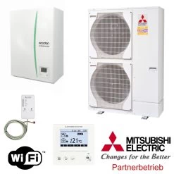 Mitsubishi Wärmepumpen-Set 7.25 Mit Zubadan 14kW Wärmepumpe Monoblock