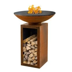 Gartenkamin Plancha Grill PIO80 Cortenstahl Mit Holzfach