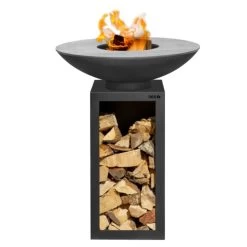 Gartenkamin Plancha Grill PIO80 Schwarz Mit Holzfach