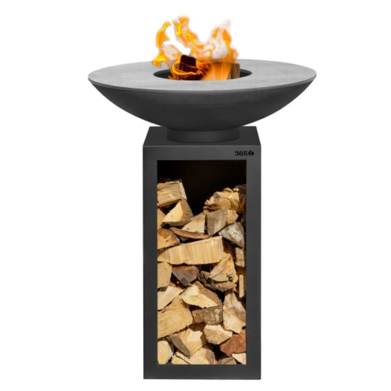 Gartenkamin Plancha Grill PIO80 Schwarz Mit Holzfach