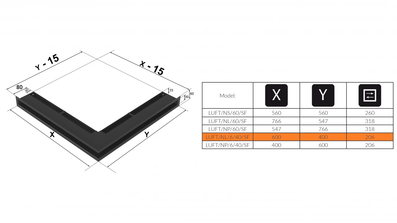 Eckluftleiste LUFT Links 60x40 Cm Graphit – Bild 4