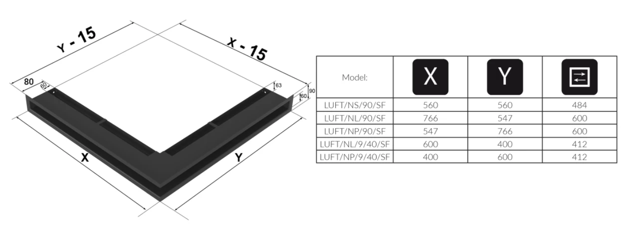 Eckluftleiste LUFT Rechts 40x60 Cm Schwarz – Bild 6