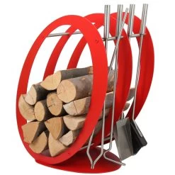 Designer Ovale Holzablage Mit Kaminbesteck Rot
