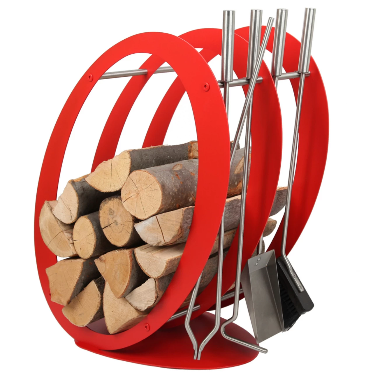 Designer Ovale Holzablage Mit Kaminbesteck Rot