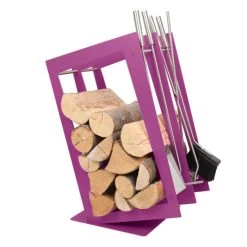 Designer Rechteckige Holzablage Mit Kaminbesteck Violett