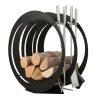 Designer Runde Holzablage Mit Kaminbesteck Schwarz