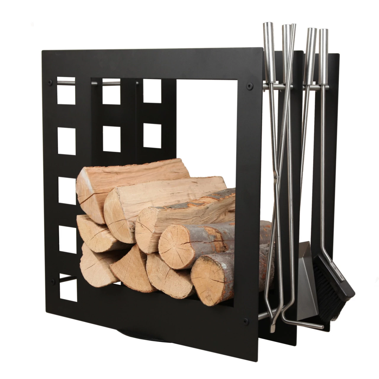 Designer Quadratische Holzablage Mit Kaminbesteck Schwarz
